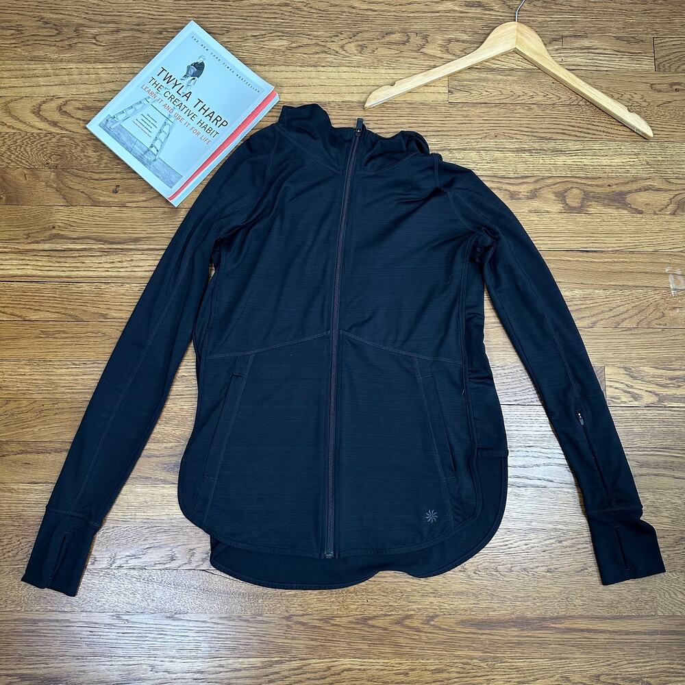 Athleta Black Zip Up Hooded Long Sleeve Jacket